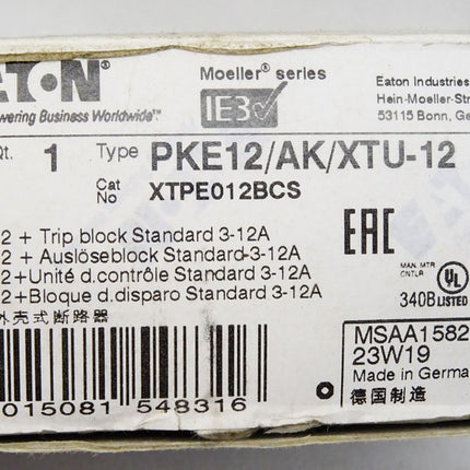 Eaton PKE12 XTPE012B XTPE012BCS PKE-XTU-12 XTPEXT012B / Neu OVP