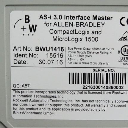 Bihl+Wiedmann BWU1416 AS-i 3.0 Interface Master