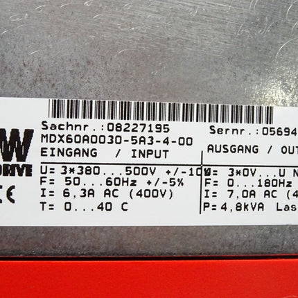 SEW Eurodrive Movidrive Umrichter 3kW MCF40A0030-5A3-4-00 08267405 Steuerkopf MCF40A-00 08231168 MDX60A0030-5A3-4-00 08227195