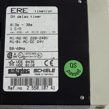 Entrelec Schiele ERE timetron ON delay timer 0.3s-30s 2.550.107.41