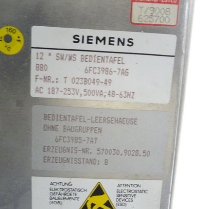 Siemens SINUMERIK 6FC3986-7AG Bedientafel  / 6FC3985-7AT Leergehäuse  / 6FX1131-3BA02