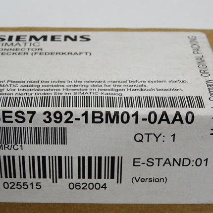 Siemens Stecker 6ES7392-1BM01-0AA0 6ES7 392-1BM01-0AA0 / Neu OVP versiegelt