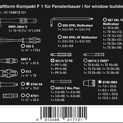 Wera 05134013001 Kraftform Kompakt F 1 Schraubwerkzeugsatz für Fensterbauer