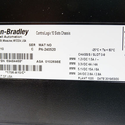 Allen-Bradley ControlLogix 10Slots Chassis 1756-A10 Ser. C PN-240520 / Neu