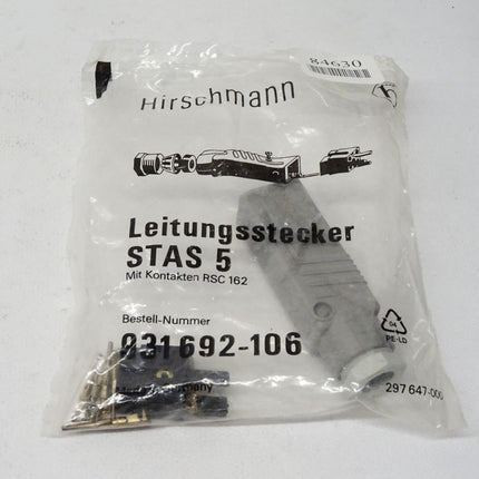 Hirschmann 931692-106 / Leitungsstecker STAS5 mit Kontakten RSC162 / Neu OVP