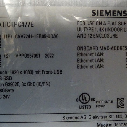 Siemens Simatic IPC477E 6AV7241-1EB05-0DA0 6AV7 241-1EB05-0DA0 22" Touch Panel / Neu OVP