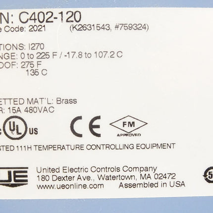 UE United Electric Controls C402-120 / Temperature Controller /  Neu