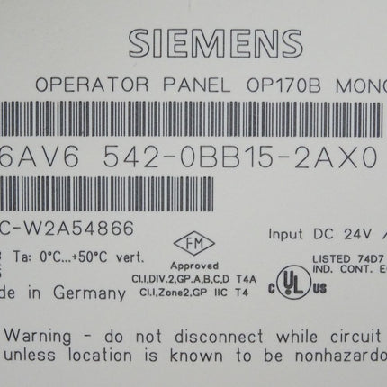 Siemens OP170B Panel Mono 6AV6542-0BB15-2AX0 6AV6 542-0BB15-2AX0 Neuwertig