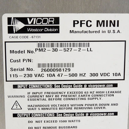 Vicor PFC MINI PM2-30-527-2-LL Power Supply