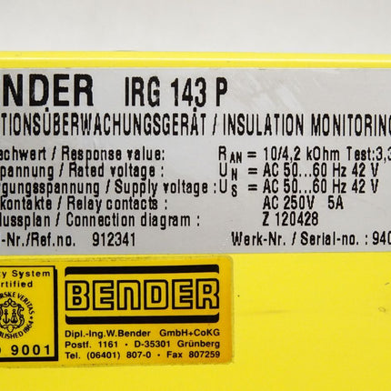 Bender IRG143P IRG 143 P isolationsüberwachungsgerät