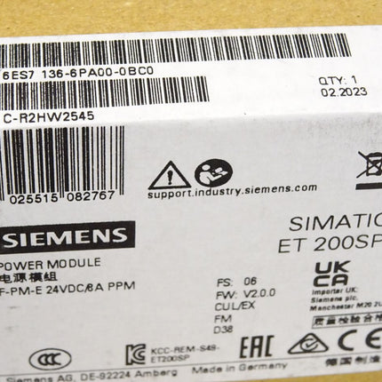 Siemens ET200SP 6ES7136-6PA00-0BC0 / 6ES71 36-6PA00-0BC0 / Neu OVP versiegelt