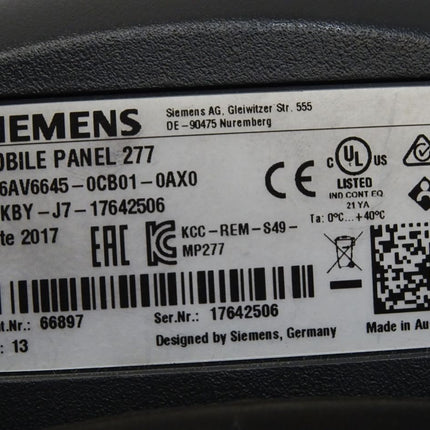 Siemens Mobile Panel 277 6AV6645-0CB01-0AX0 6AV6 645-0CB01-0AX0