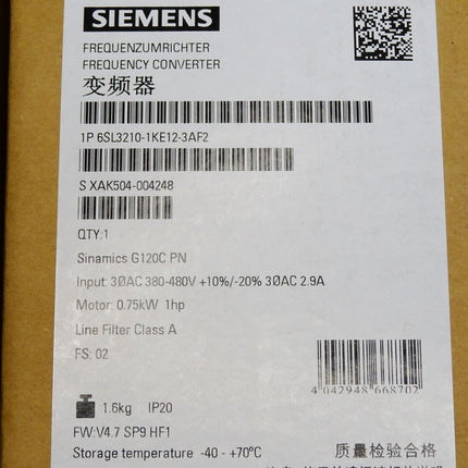 Siemens Sinamics G120C 6SL3210-1KE12-3AF2 0.75kW / Neu OVP