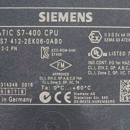 Siemens S7-400 CPU412-2 PN 6ES7412-2EK06-0AB0 6ES7 412-2EK06-0AB0 v6.0.7