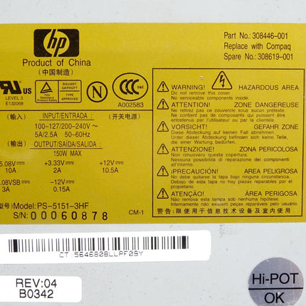 HP PS-5151-3HF 308446-001 308619-001 Power Supply 150W