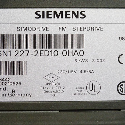 Siemens Simodrive FM Stepdrive 6SN1227-2ED10-0HA0 6SN1 227-2ED10-0HA0