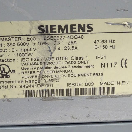 Siemens 6SE9522-4DG40 / 6SE 9522-4DG40 Midimaster Eco
