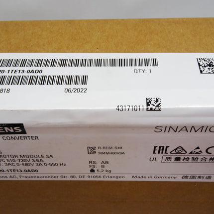 Siemens Sinamics Frequency Converter 6SL3120-1TE13-0AD0 / Neu OVP versiegelt - Maranos.de