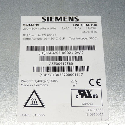 Siemens Sinamics Line Reactor 6SL3203-0CD21-0AA0