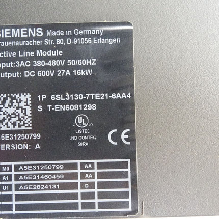 Siemens SINAMICS S120 Active line Module 6SL3130-7TE21-6AA4 16kW